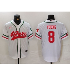 Men San Francisco 49ers 8 Steve Young White With Patch Cool Base Stitched Baseball Jersey