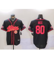 Men San Francisco 49ers 80 Jerry Rice Black With Patch Cool Base Stitched Baseball Jersey