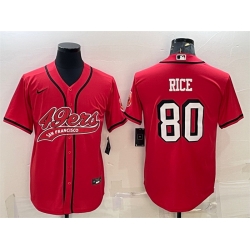 Men San Francisco 49ers 80 Jerry Rice New Red With Patch Cool Base Stitched Baseball Jersey