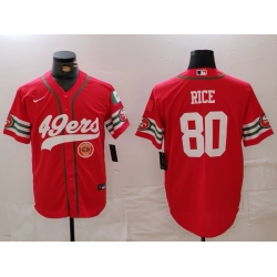 Men San Francisco 49ers 80 Jerry Rice Red With Patch Cool Base Stitched Baseball Jersey 3