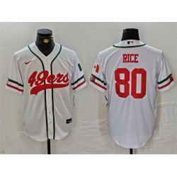 Men San Francisco 49ers 80 Jerry Rice White With Patch Cool Base Stitched Baseball Jersey