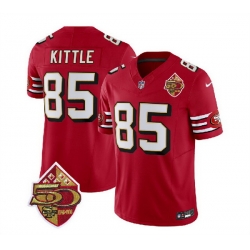 Men San Francisco 49ers 85 George Kittle Red 2023 F U S E  50th Patch Throwback Stitched Football Jersey