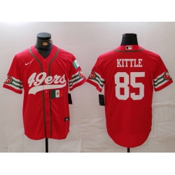 Men San Francisco 49ers 85 George Kittle Red With Patch Cool Base Stitched Baseball Jersey  1