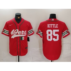 Men San Francisco 49ers 85 George Kittle Red With Patch Cool Base Stitched Baseball Jersey 2