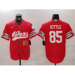 Men San Francisco 49ers 85 George Kittle Red With Patch Cool Base Stitched Baseball Jersey  2