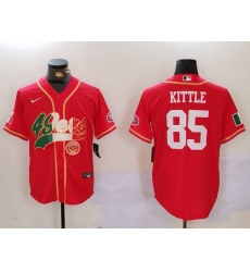 Men San Francisco 49ers 85 George Kittle Red With Patch Cool Base Stitched Baseball Jersey C