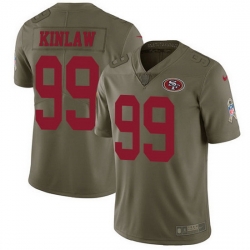 Nike 49ers 99 Javon Kinlaw Olive Men Stitched NFL Limited 2017 Salute To Service Jersey