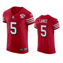 Nike San Francisco 49ers 5 Trey Lance Red Rush Men 75th Anniversary Stitched NFL Vapor Untouchable Elite Jersey