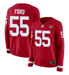 49ers 55 Dee Ford Red Team Color Womens Stitched Football Limited Therma Long Sleeve Jersey