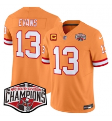 Men Tampa Bay Buccaneers 13 Mike Evans Orange F U S E  2024 NFC South Champions With 4 Star C Patch Limited Stitched Jersey