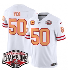 Men Tampa Bay Buccaneers 50 Vita Vea White F U S E  2024 NFC South Champions With 3 Star C Patch Limited Stitched Jersey