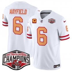 Men Tampa Bay Buccaneers 6 Baker Mayfield White F U S E  2024 NFC South Champions With 4 Star C Patch Limited Stitched Jersey