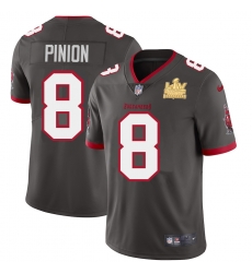 Men Tampa Bay Buccaneers 8 Bradley Pinion Men Super Bowl LV Champions Patch Nike Pewter Alternate Vapor Limited Jersey