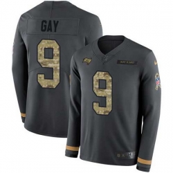 Nike Buccaneers 9 Matt Gay Anthracite Salute to Service Men Stitched NFL Limited Therma Long Sleeve Jersey