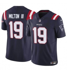 Men New England Patriots 19 Joe Milton III Navy 2024 F U S E  Vapor Limited Stitched Football Jersey