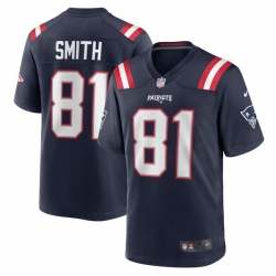 Men New England Patriots 81 Jonnu Smith Navy Stitched Game Jersey