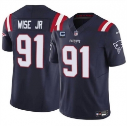 Men New England Patriots 91 Deatrich Wise Jr Navy F U S E  With 3 Star C Patch Vapor Limited Stitched Football Jersey