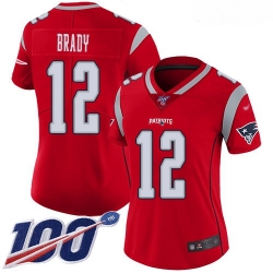 Patriots #12 Tom Brady Red Women Stitched Football Limited Inverted Legend 100th Season Jersey