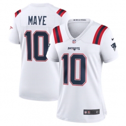 Women New England Patriots 10 Drake Maye 2024 Draft White Stitched Jersey