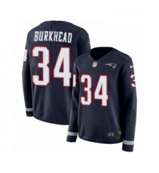 Womens Nike New England Patriots 34 Rex Burkhead Limited Navy Blue Therma Long Sleeve NFL Jersey