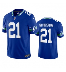 Men Seattle Seahawks 21 Artie Burns Royal 2023 F U S E  Vapor Limited Throwback Stitched Jersey