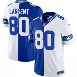 Men Seattle Seahawks 80 Steve Largent Royal White Split F U S E  Vapor Throwback Limited Stitched Football Jersey