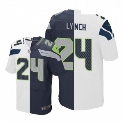 Mens Nike Seattle Seahawks 24 Marshawn Lynch Elite NavyWhite Split Fashion NFL Jersey