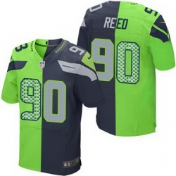 Nike Seahawks #90 Jarran Reed Steel Blue Green Men Stitched NFL Elite Split Jersey