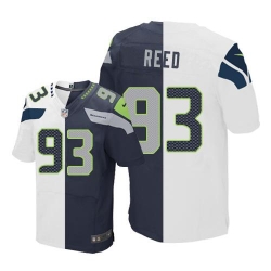 Nike Seahawks #93 Jarran Reed White Steel Blue Mens Stitched NFL Elite Split Jersey