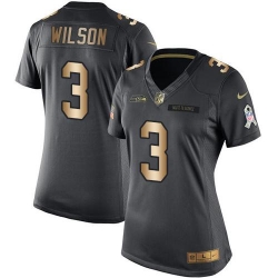 Nike Seahawks #3 Russell Wilson Black Womens Stitched NFL Limited Gold Salute to Service Jersey