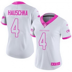 Nike Seahawks #4 Steven Hauschka White Pink Womens Stitched NFL Limited Rush Fashion Jersey