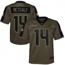 Youth Seattle Seahawks DK Metcalf Nike Olive 2021 Salute To Service Game Jersey