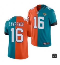 Men Jacksonville Jaguars #16 Trevor Lawrence 2021 Teal Orange Draft Split Vapor Limited Stitched NFl Jersey