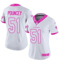 Nike Dolphins #51 Mike Pouncey White Pink Womens Stitched NFL Limited Rush Fashion Jersey