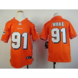 Youth Nike Miami Dolphins 91 Cameron Wake Orange Nike NFL Jerseys