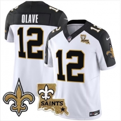 Men New Orleans Saints 12 Chris Olave White F U S E  With Patch Vapor Stitched Jersey