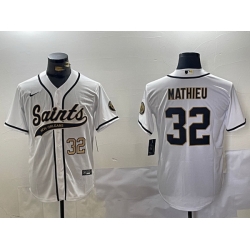 Men New Orleans Saints 32 Tyrann Mathieu White Cool Base Stitched Baseball Jersey  2