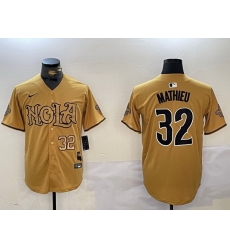 Men New Orleans Saints 32 Tyrann Mathieu yellow Cool Base Stitched Baseball Jersey 3