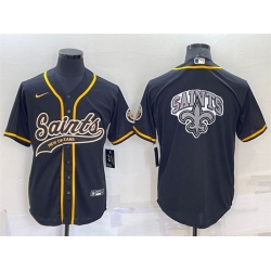 Men New Orleans Saints Black Team Big Logo With Patch Cool Base Stitched Baseball Jersey