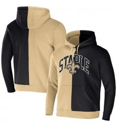 Men New Orleans Saints Gold Black Split Logo Pullover Hoodie