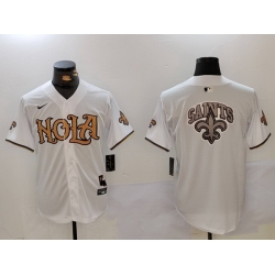 Men New Orleans Saints Team Big Logo White Cool Base Stitched Baseball Jersey