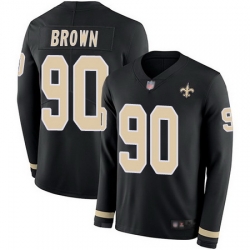 Saints #90 Malcom Brown Black Team Color Men Stitched Football Limited Therma Long Sleeve Jersey