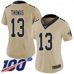 Saints #13 Michael Thomas Gold Women Stitched Football Limited Inverted Legend 100th Season Jersey