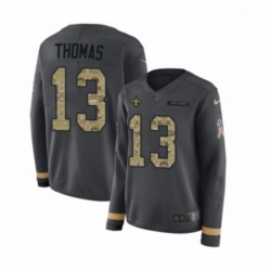 Womens Nike New Orleans Saints 13 Michael Thomas Limited Black Salute to Service Therma Long Sleeve NFL Jersey