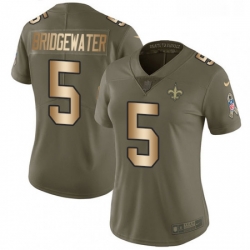 Womens Nike New Orleans Saints 5 Teddy Bridgewater Limited Olive Gold 2017 Salute to Service NFL Jersey