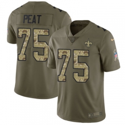 Youth Nike Saints #75 Andrus Peat Olive Camo Stitched NFL Limited 2017 Salute to Service Jersey