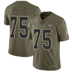 Youth Nike Saints #75 Andrus Peat Olive Stitched NFL Limited 2017 Salute to Service Jersey