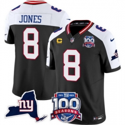 Men New York Giants 8 Daniel Jones Black 2024 F U S E With 4 Star C Patch 100th Season And State Patch Vapor Limited Alternate Stitched Football Jersey