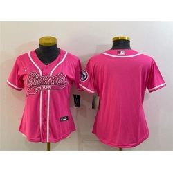 Women New York Giants Blank Pink With Patch Cool Base Stitched Baseball Jersey