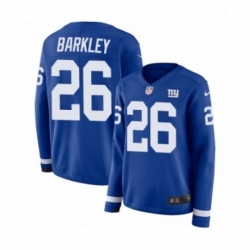 Womens Nike New York Giants 26 Saquon Barkley Limited Royal Blue Therma Long Sleeve NFL Jersey